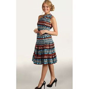 Maggy London Geometric Casual Cotton One Shoulder Dress Sz 6